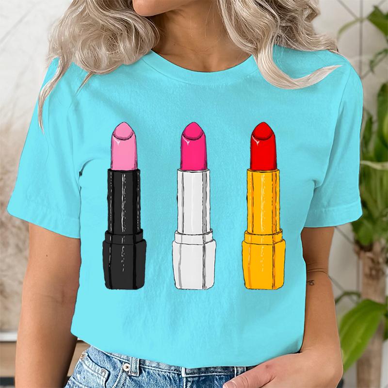 Summer Clothing Lipstick Makeup Fashion Women Tee Tshirts Casual Short Sleeve Regular Female Graphic T Shirt Fashion Clothes