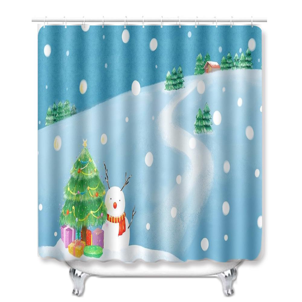 Christmas Toilet Seat Shower Curtain Four-Piece Printed Floor Mat Set Bathroom Floor Mat Bedroom Absorbent Door Mat Carpet