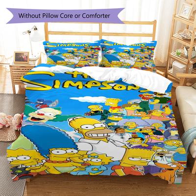 Simpsons Familie Muster Bettwäsche Steppdecke Set Bettbezug Kissenbezug Heimdekoration Geschenk (1 Bettbezug + 2 Kissenbezüge, ohne Füllung)