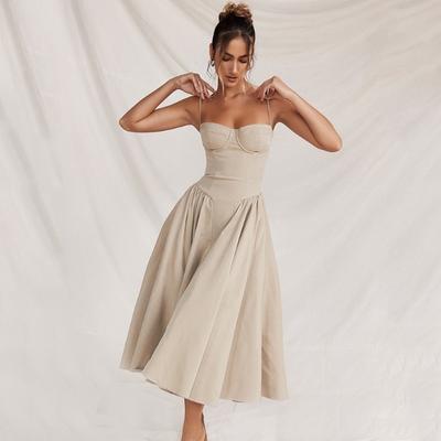 Summer Backless Sexy Dress Women Mid Length Strapless High Waist Casual Dresses Women Slim Fit Elegant A Line Party Evening Dress Lady 24166