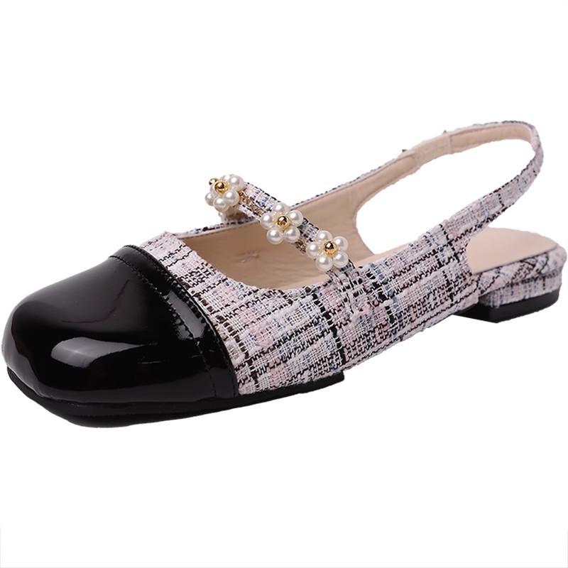 With skirt Mary Jane single shoes summer small heel versatile pearl bag head sandals women's new models