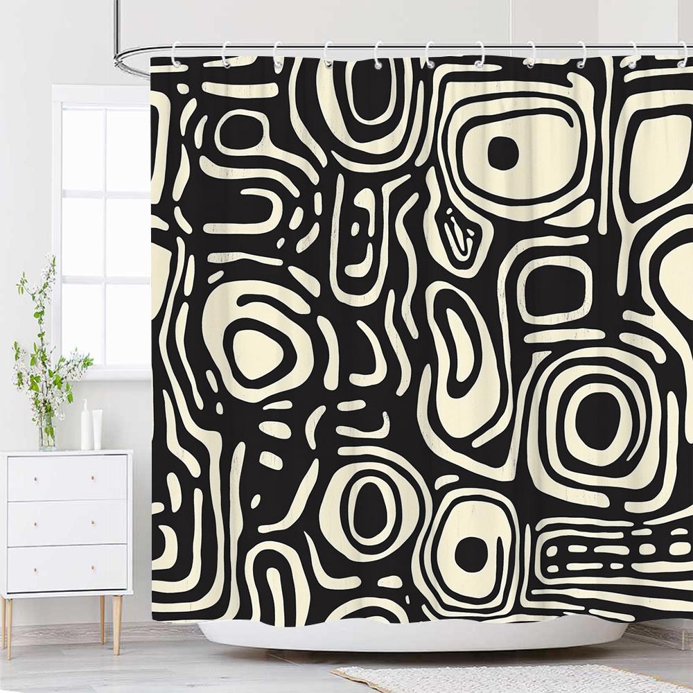 

Abstract Shower Curtain – Black & White Op Art Pattern, Waterproof Polyester, Modern Minimalist Bathroom Decor With 12 Hooks W60H190(CM)-1 Pcs