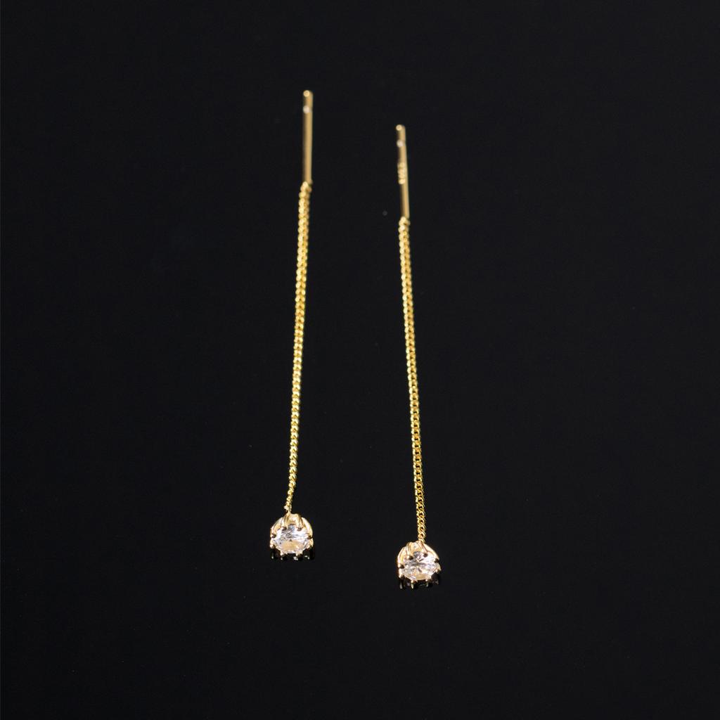 Fashion Jewelry 925 Sterling Silver Long Earring Single Zircon Long Tassel Chain Gold Plated Ear Wire Earrings for Women