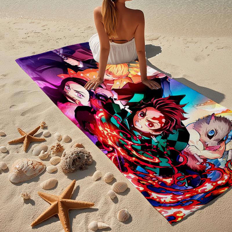 1PC Powerful Demon Anime Beach Towel - Soft, Absorbent Microfiber, Lightweight, Ideal for The Beach, Parties, Travel, Camping fan gifts