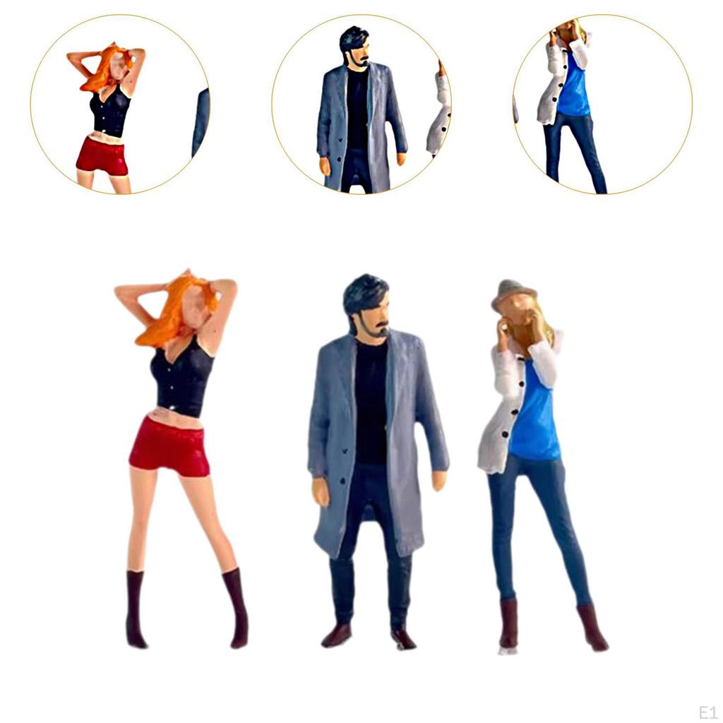 3 Pieces 1:64 Hand Painted People Figures Diorama Character Figure Mini Women Men