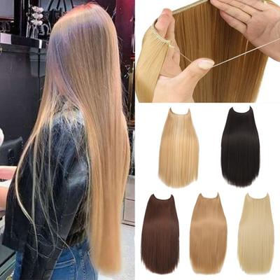 Women Long Straight Hair Extension Adjustable Invisible Transparent Wire Fluffy Natural Long Curly Synthetic Hairpiece