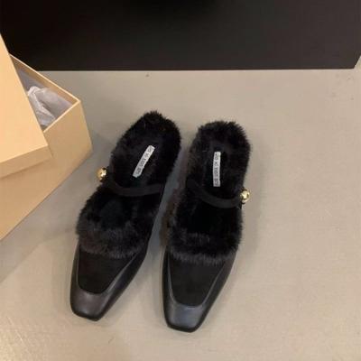 Hot Selling Shallow Mouth Square Toe Shoe Woman 2025 Elegant Casual Female Sneaker Flats Loafers Fur New Winter On Heels Stretch