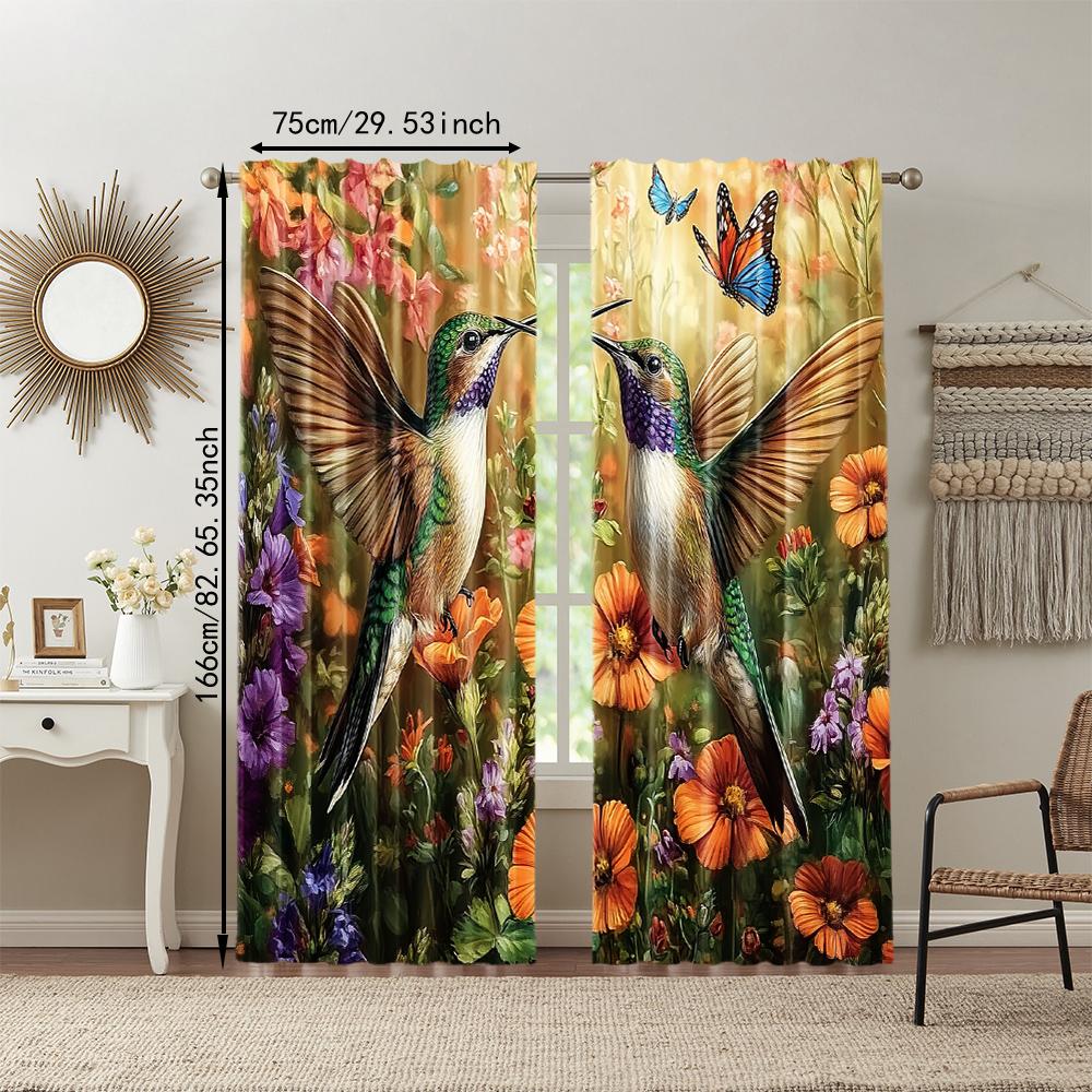 2 Pcs   Versatile Polyester Transparent Curtains for Home Decoration Hummingbird & Lavender Butterfly for Use In Bedrooms and