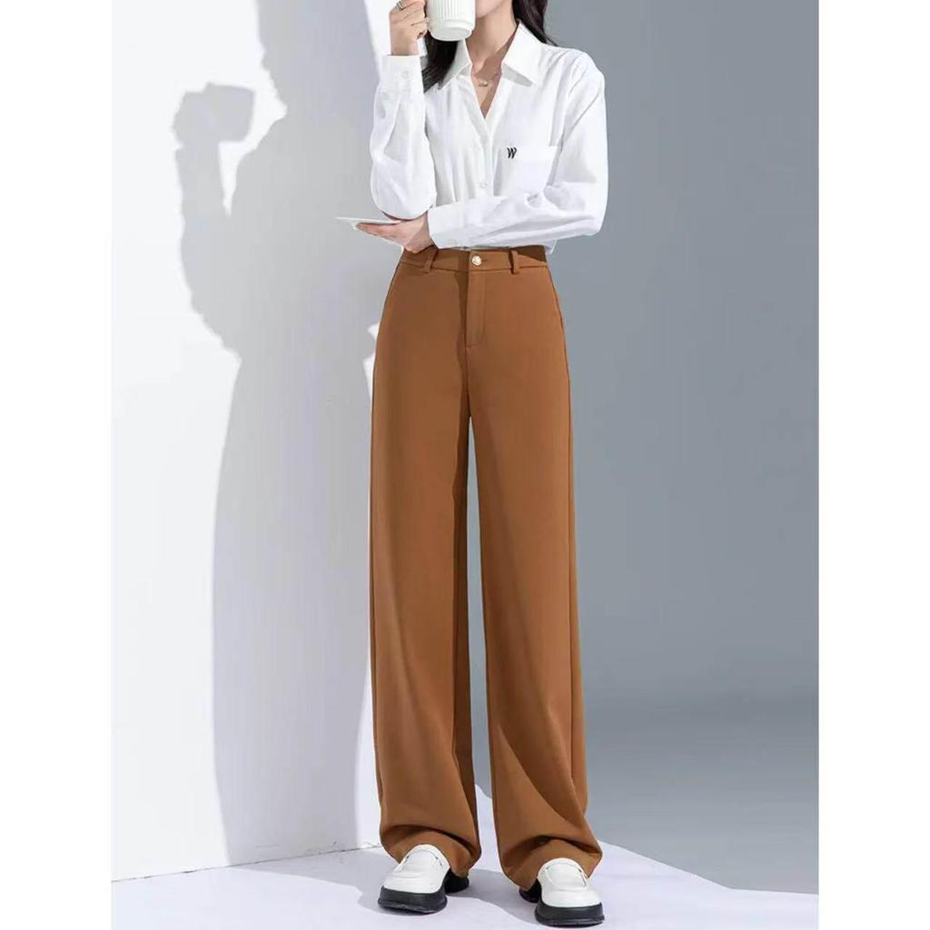 Women's High Waist Tencel Slim Straight Leg Pants - Spring 2026 Casual Wide Leg Trousers