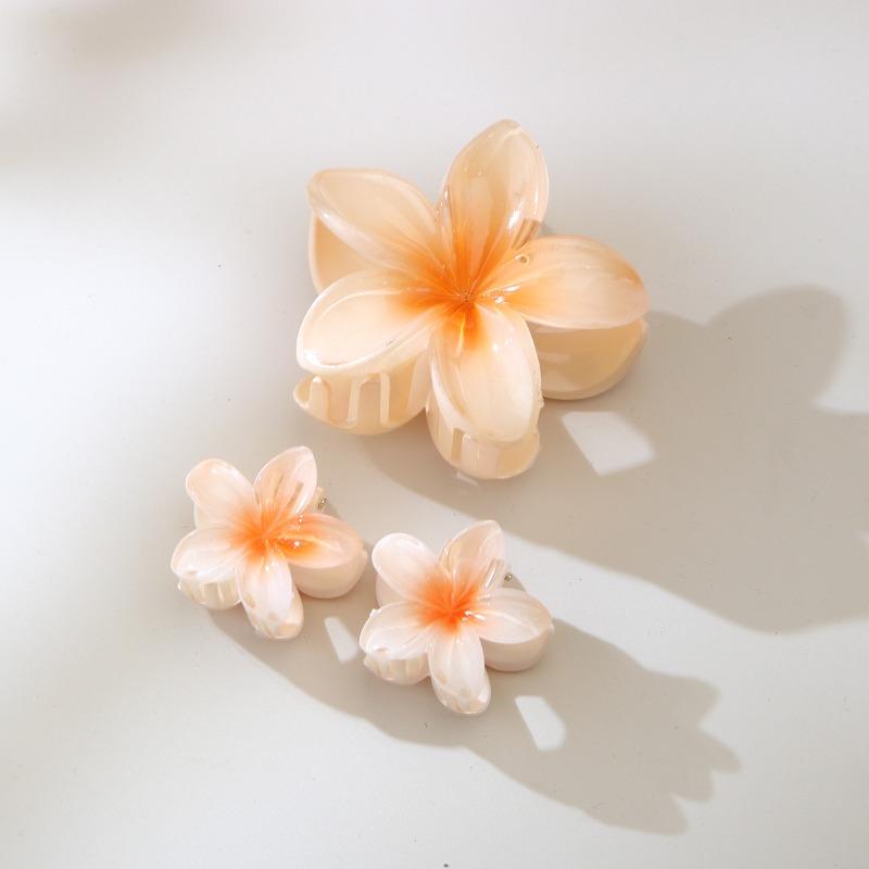 Hot-selling Set of Frangipani Scratch-off Flower Hair Clips Vacation Travel Semi-tied Hair Shark Clip Hair Accessories