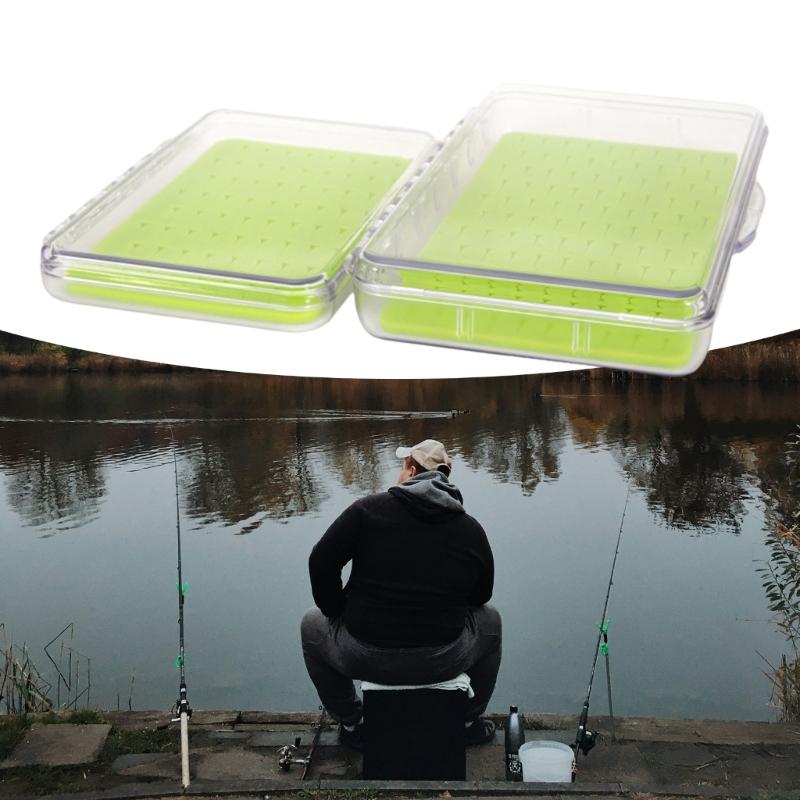 Waterproof Single Side Plastic Fly Box Silicone Pad Insert Fly Storage Fishing Tackle Box Clear Lid Fly Box Container