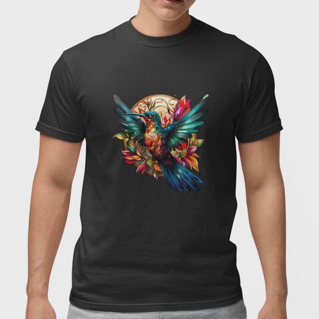 Colorful Hummingbird T Shirt Floral Bird Graphic Tee Nature Lover Gift Unisex XXXL