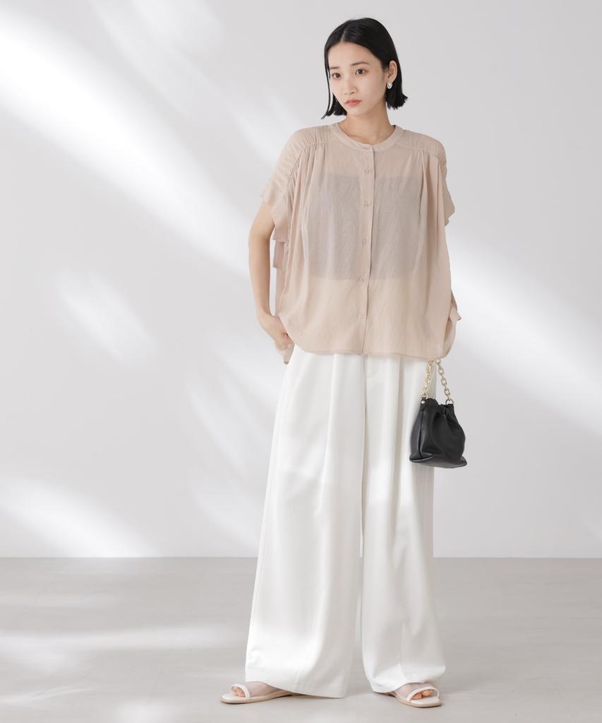Nano Universe Back Frill Gathered Sheer Blouse be paired with other F 041 Light Beige Women's (Can items) 673-5121329