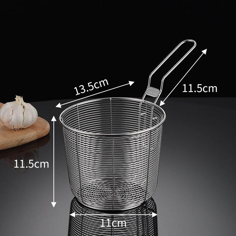 Kitchen Stainless Steel Frying Basket with Hanging Handle Oil Filter Pasta Noodles Drainer Cooking Tools Food Skimmer Strainer