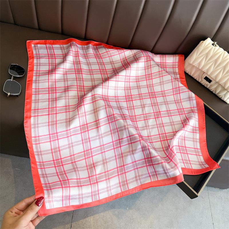 Simple line simulation silk printing silk scarf square scarf high-end shawl sunscreen neck small square scarf headscarf female