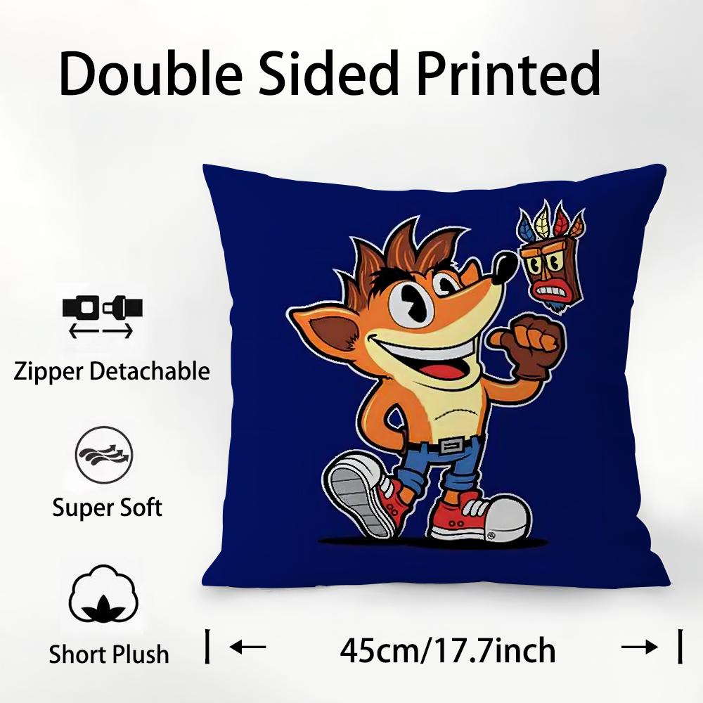 C-Crash B-Bandicoot Kissenbezug Plüschstoff Weich Beidseitiger Druck Sofakissenbezug Dekokissenbezüge