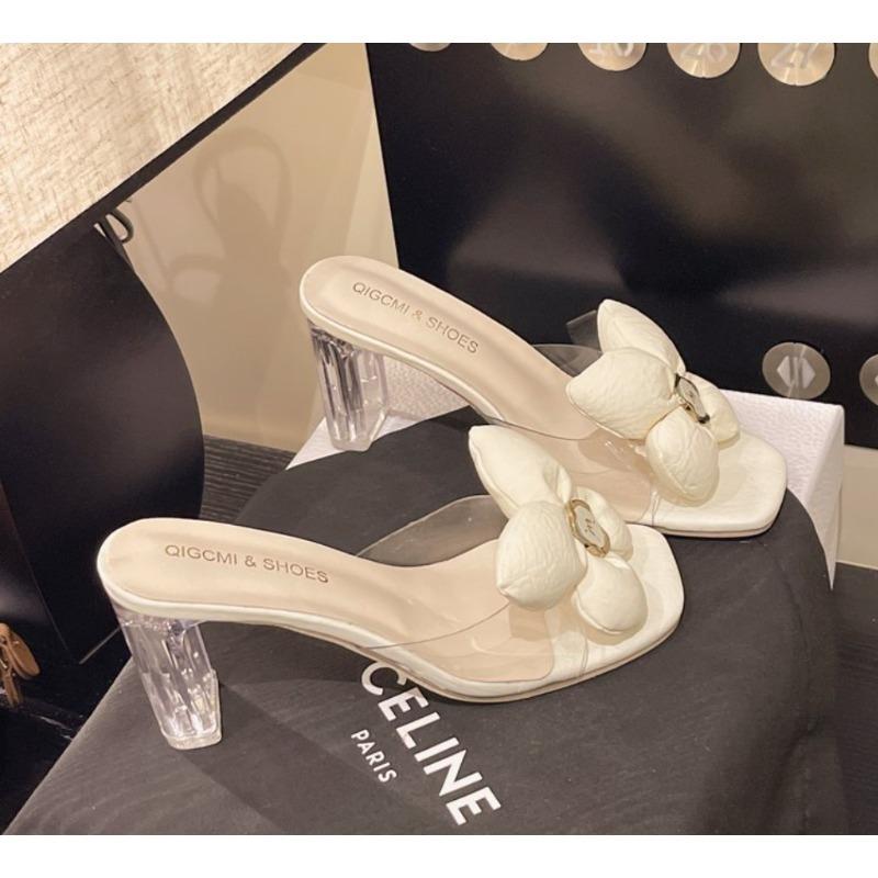 

Мода 2025Прозрачные хрустальные туфли-шлепанцы на высоком каблукеМодные сандалии, Летние пляжные повседневные сандалии на толстом высоком каблуке, 35 бежевый