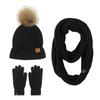 New product winter adult women's hairball knitted hat scarf gloves three-piece outdoor warm scarf set