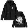 Christian Jesus Good News God Loves You Bible Verse Graphic Zipper Hoodie Men Women Oversized Zip Up Jacket Tops