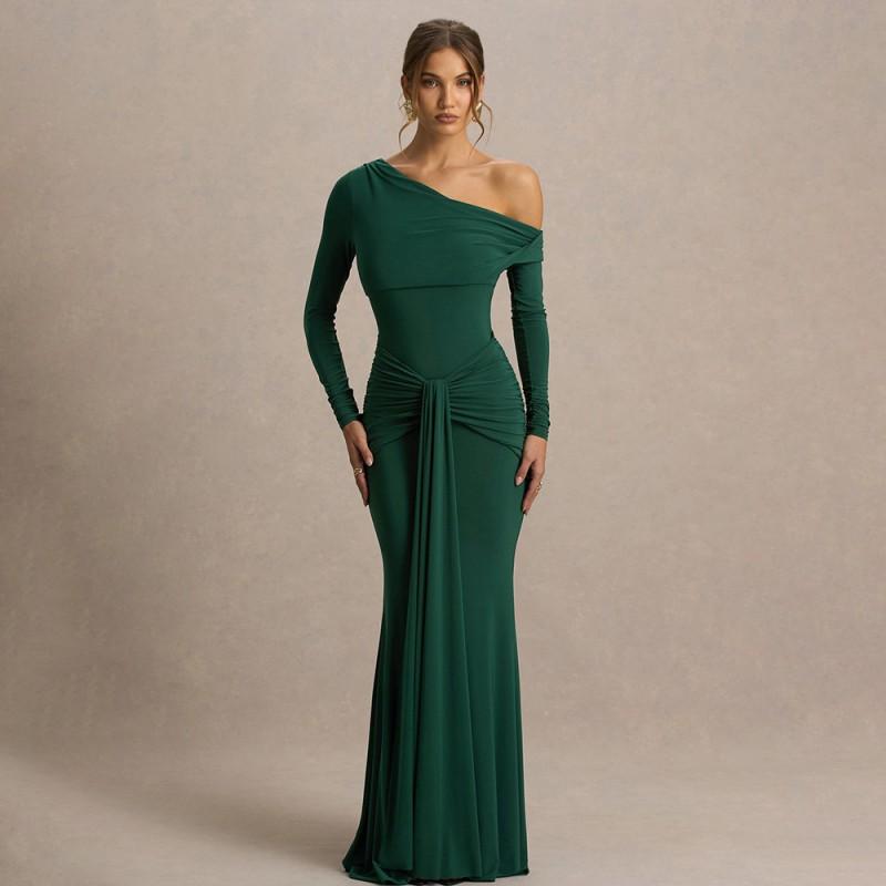 Womens Long Sleeve Dress Slim Fit High Waist Ruched Fashionable Sexy Party Gown