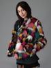 Women's Rainbow Patchwork Faux Fur Coat - Collarless, Trendy European and American Design
