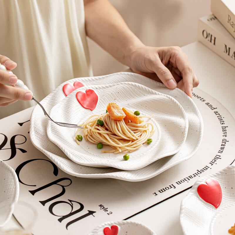 OIMG Cream Style 10-inch Embossed Heart Wave Ceramic Plate