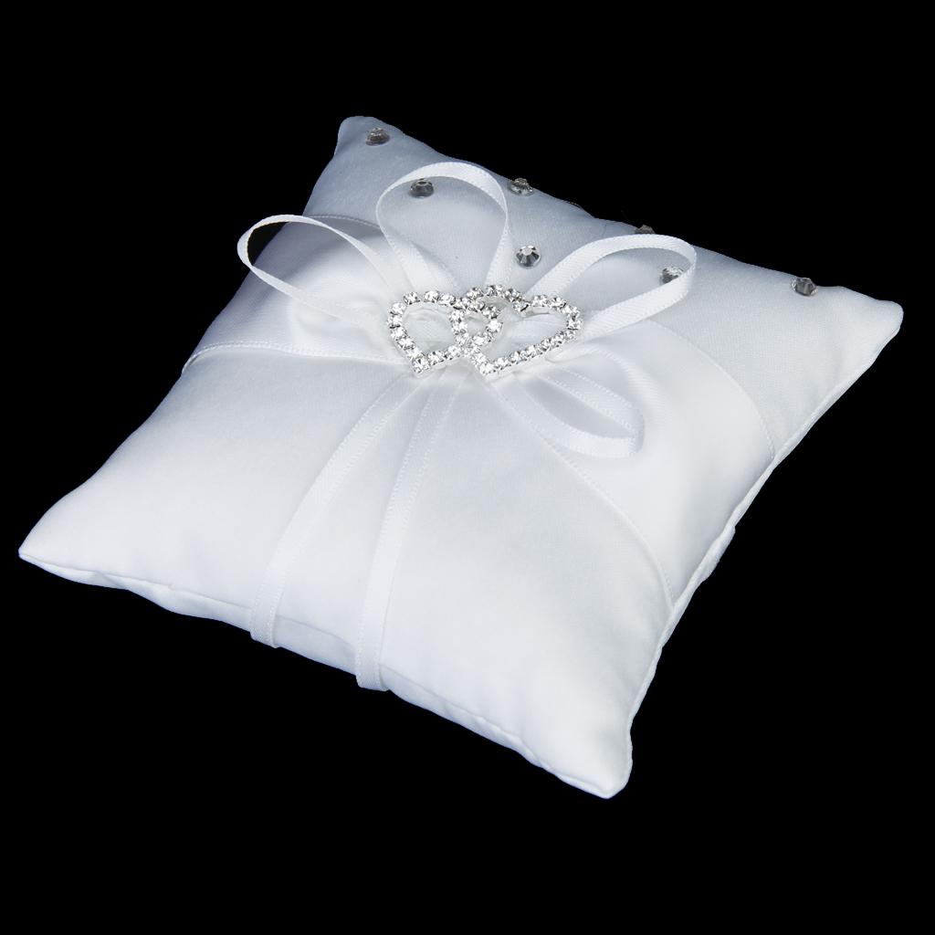 Satin Pocket Ring Pillow Double Heart Crystal Rhinestone Cushion Wedding Party Anniversary Supplies