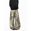 Jeans Anchos de Pierna con Estampado de Leopardo Desgastado para Hombre - Pantalones Cargo Rectos Oversize Streetwear