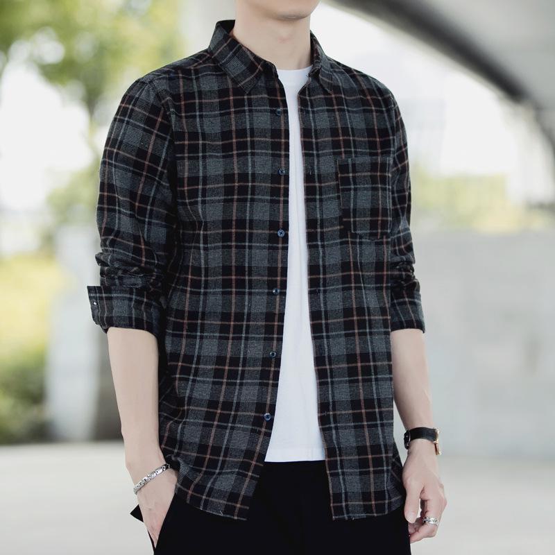 

Men’s Retro Dark Plaid Long-Sleeve Shirt - Hot-Selling Item L