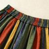 New Japanese Mori Girl Women Midi Skirt High Waist Colorful Striped Jupe Femme Longo Elegant Vintage Cotton Linen Skirts Womens