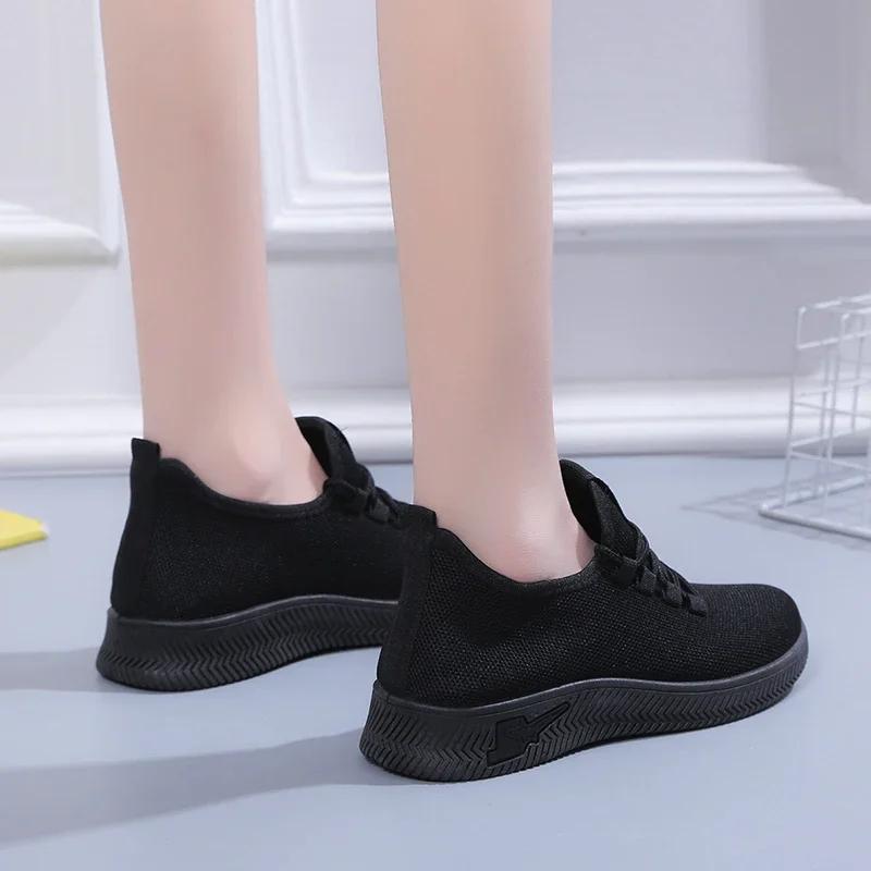 Women's Shoes on Sale 2024 New Lace Up Women's Vulcanize Shoes Autumn Solid Net Cloth Breathable Low-heeled Sport Shoes Ladies