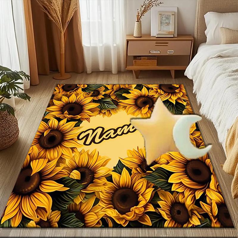 1PC Custom Name Sunflower Name Artwork Theme Floor Mat Ideal for Living Room, Game Rooms, Office, Bedroom,Floor Mat Playful Design