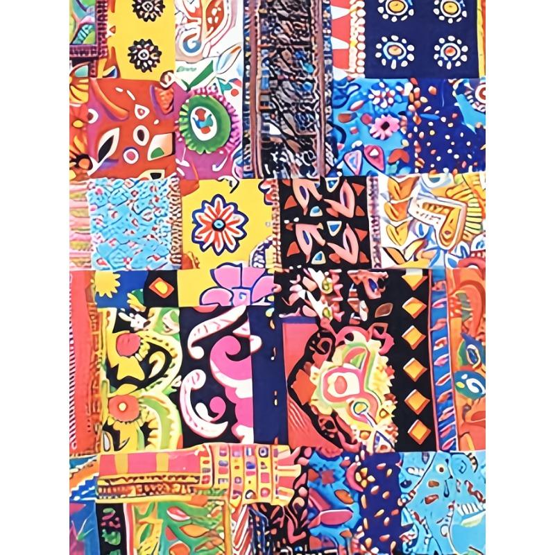Lebhaftes Patchwork-Damen-T-Shirt - Boho Gemustertes Grafikdesign, Buntes Ethnisches Print-Design für Lässige Alltagsmode