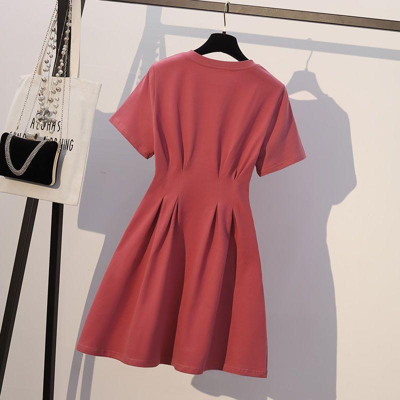 Large Size Women's Summer Temperament Elastic Waist Slim Casual All-match Dresses