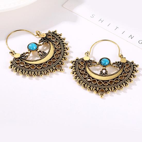 Ethnische hohle künstliche Türkis-Kronleuchter-Tropfen-Ohrringe für Damen, Geschenk