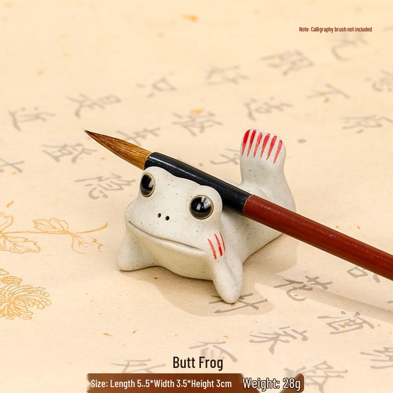 Ceramic Frog Calligraphy Pen Holder and Paperweight Set