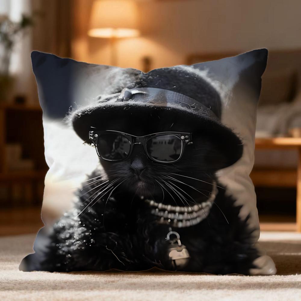 Popular Black Cat Cushion Cover Soft Washable Pillow Case Multi-Scene For Couch Bed Travel Office Use