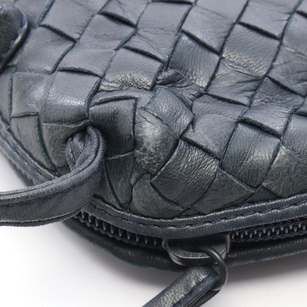 Used BOTTEGA VENETA Intrecciato Shoulder Bag leather Navy Used Women