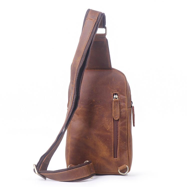 Men'S Vintage Leather Breast Bag Women'S Crazy Horse Leather Crossbody Bag Large Capacity Cowhide Shoulder Bag