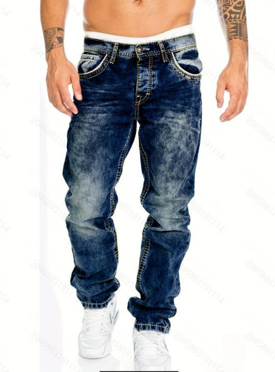 2022 European and American New Style Men's Hip Hop Jeans with Contrast Stitching