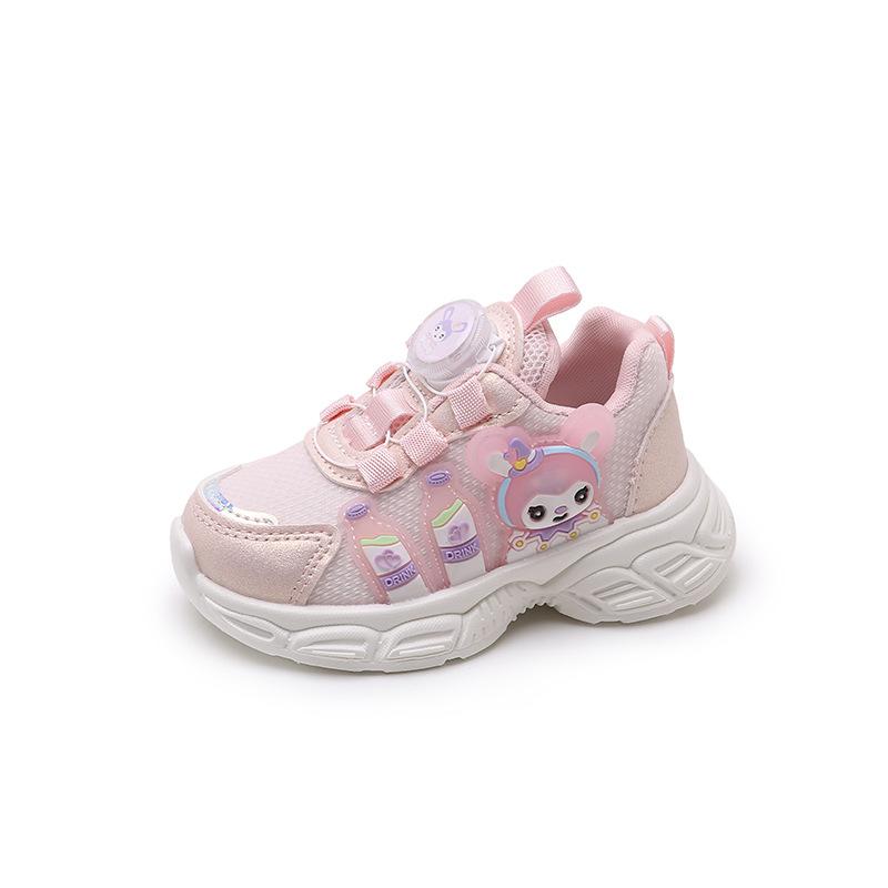 

Girls sneakers 2025 spring new children s leather rotating button shoes lightweight shock-absorbing flash shoes 26 yards inner length 15.5cm
