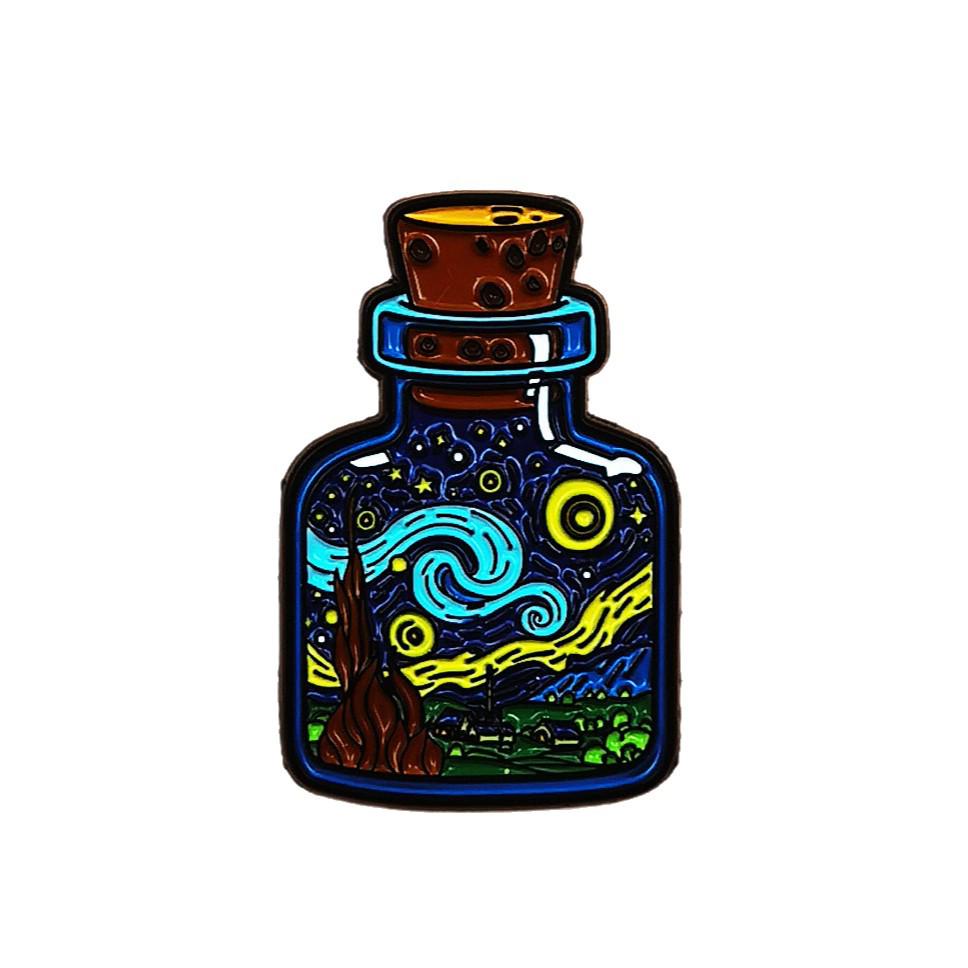 Starry Sky Cartoon Bottle Brooch: Cute Abstract Backpack/Clothes Pin Badge Accessory