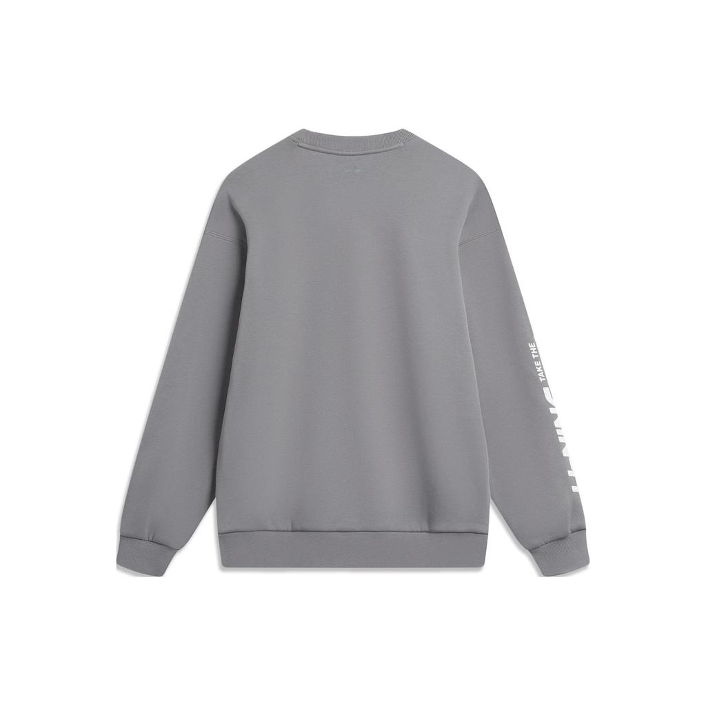Li Ning Sports Lifestyle Series Letter Logo Print Fleece Pullover Long Sleeve Sweatshirt Unisex Sweatshirt Smoke-Gray AWDTB37-8