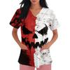 Women's Halloween Print Short Sleeve V-Neck Scrub Top with Pocket