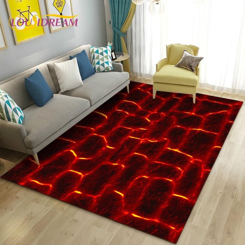 3D Volcano Lava Magma Area Rug Large,Carpet Rug for Living Room Bedroom Sofa Doormat Decoration,Kid Game Play Non-slip Floor Mat
