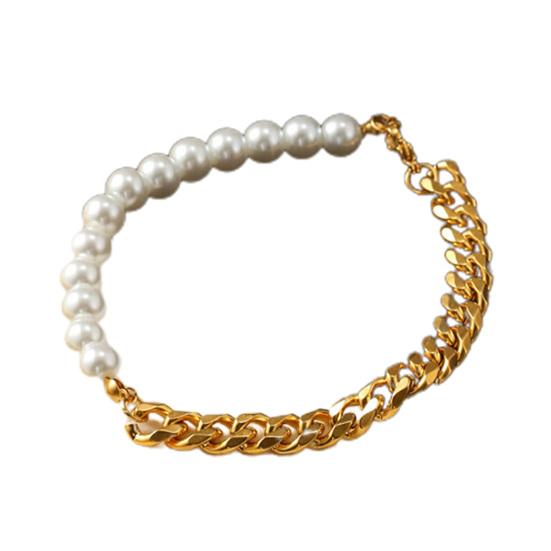 Pánský náramek Jednoduchý vzhled Hip-hopové šperky Imitace perly Kubánský řetízek Spojovací náramek pro