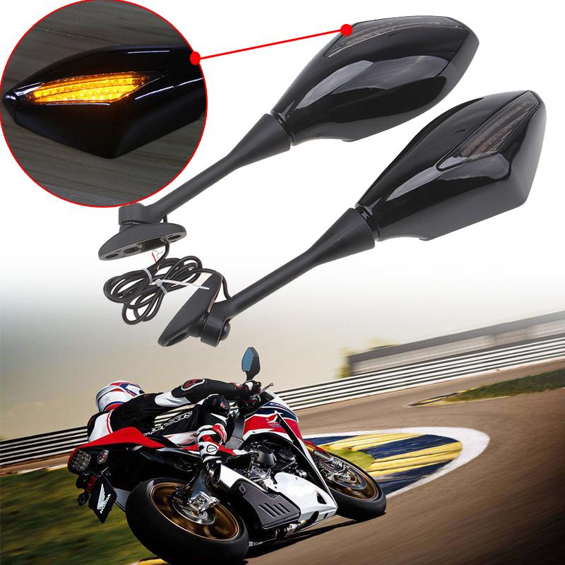 2Pcs Motorcycle Handlebar Mount Rearview Mirror With LED Turn Signal Lights For Honda CBR 900 929 954 900RR