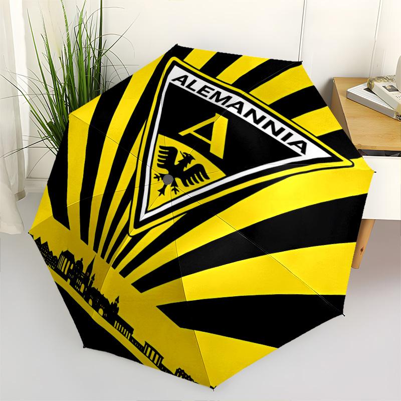 1 PC Automatic Folding Umbrella - Alemannia Aachen Pattern Portable Foldable Design With 8 Ribs Christmas Birthday Gifts
