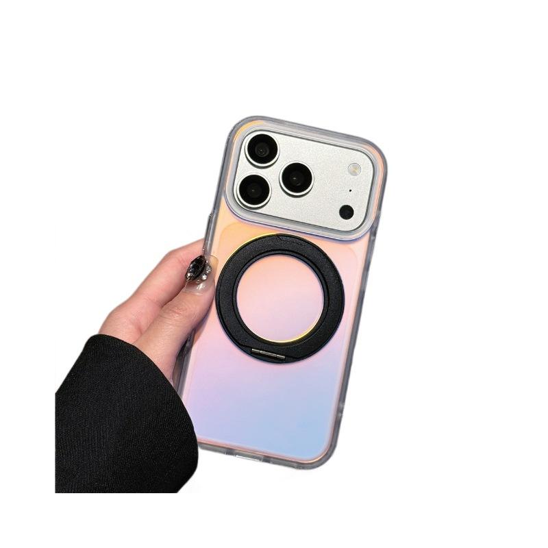 Applicable to iphone17pro rotating bracket mobile phone case Apple 17promax laser gradual change anti-drop magnetic case