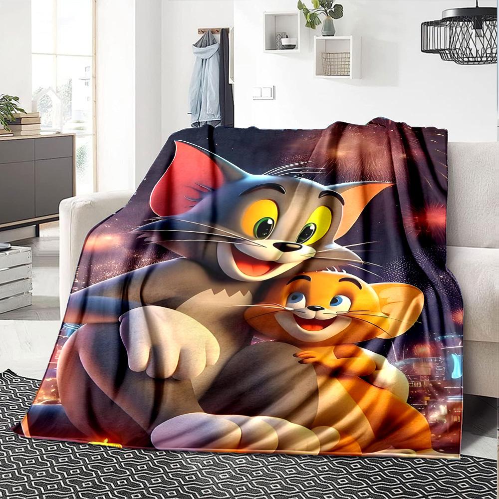 1pc Tom and Jerry Flannel Blanket Soft Warm Throw for Home, Office, Travel, All-Season Cozy Bedding GiftL1118